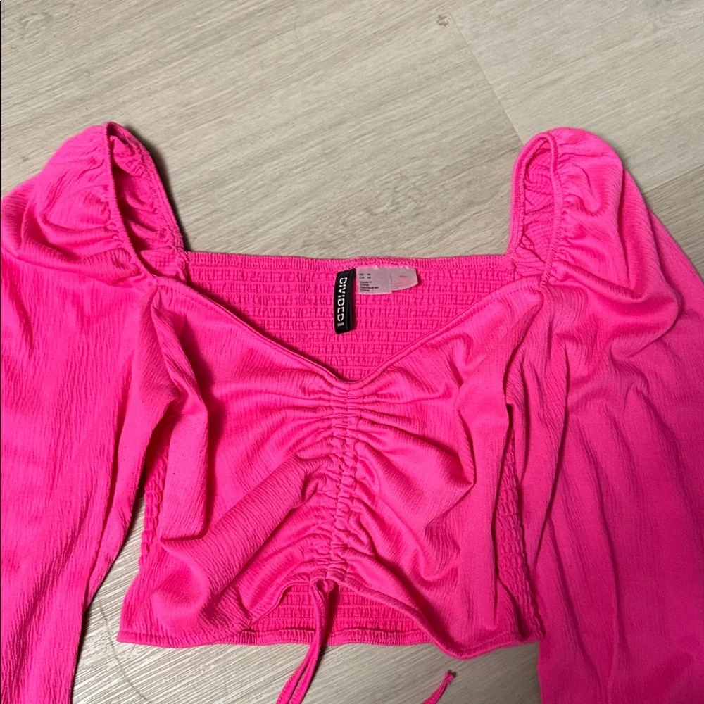 H&M Fuchsia Long Sleeve Ruched Top